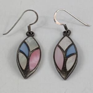 Sterling Silver Pierced Earrings Mother of Pearl Inlay Vintage Pastel Pink Gift